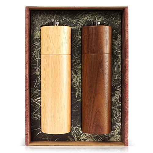 Timeless Wooden Salt and Pepper Grinder Set. Handmade Refillable Mills for Perfect Gift. Crafted from Canadian Beech and Walnut Wood.
