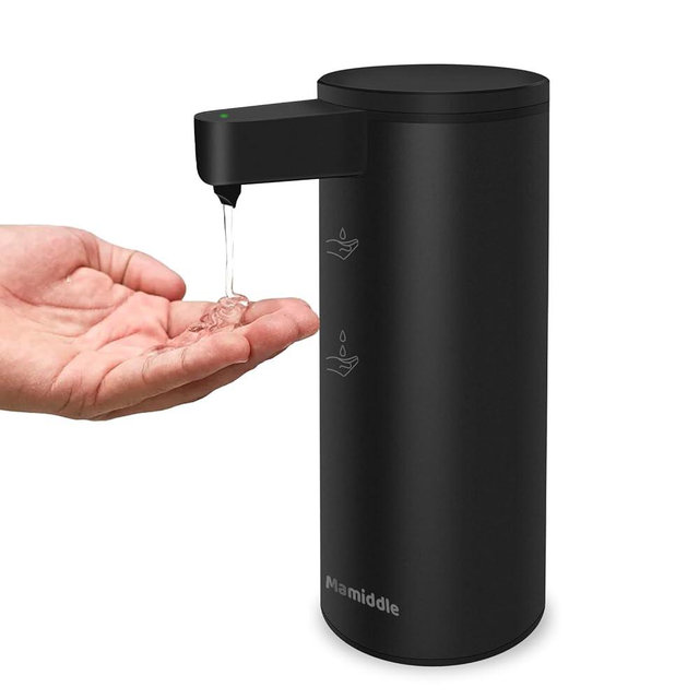 Mamiddle Automatic Soap Dispenser Stainless Steel with Sensor Infrared Soap Dispenser Electric IPX5 Waterproof USB-C Charging Motion Sensor for Kitchen & Bathroom (Black)