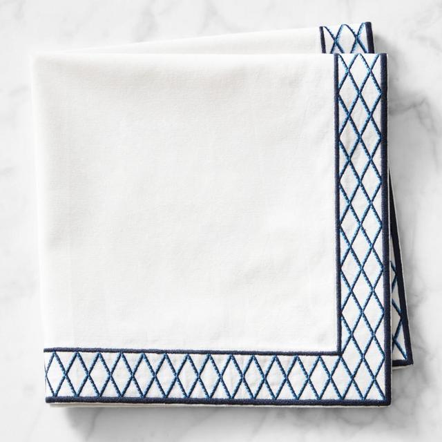 Trellis Embroidered Napkins, Set of 4, Trellis Blue