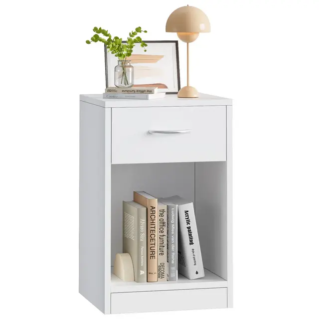 SKONYON 2-Tier Nightstand with Drawer - White Modern End Table for Bedroom, Living Room, or Office, Versatile Side Table for Sofa or Bedside