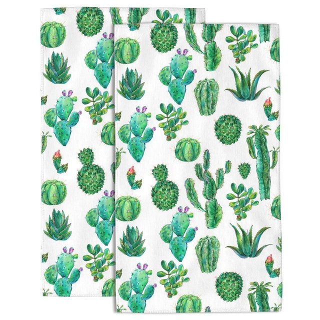 Wotinsi Watercolor Cactus Hand Towel for Bathroom Set of 2 Hand Bath Towels Soft Absorbent Decorative Towels for Bathroom Kitchen Yoga Home Decor 14 x 28 in
