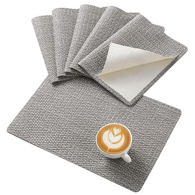 Tineeba PVC Placemats, Set of 6, Washable Dining Table Mats, Heat-Resistant, Easy to Clean, Non-Slip, Kitchen & Kids & Outdoor (Gray)