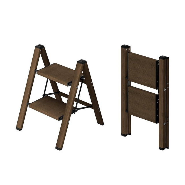 Taranta 2 Step Ladder,Aluminum Lightweight Folding 2 Step Stool with Anti-Slip Wide Pedal,330lbs Capacity Step Ladder for Household,Kitchen,Office - Walnut