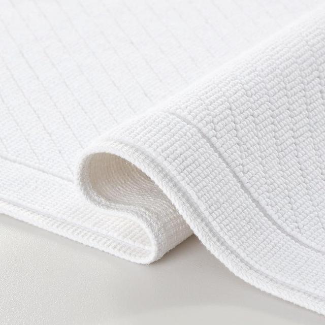 Arkwright 100% Cotton Bathroom Rug - High Absorbent Stylish Textured Woven Design Bath Mat, Slip Resistant Backing for Shower and Bathtub Floor, 20x32 in - White