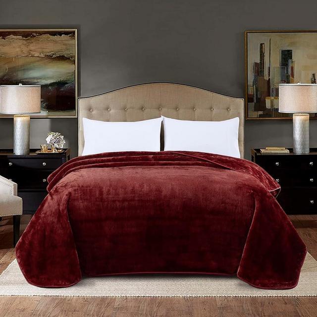 Chezmoi Collection Heavy Single Ply 9 Lbs Korean Style Faux Mink Blanket, 750GSM Thick Silky Soft Plush Raschel Mink Blanket, 85" x 95" King, Solid Burgundy