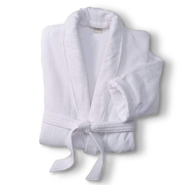Marriott Terry Velour Robe - Luxury White Hotel Robe with Shawl Collar and Self-Tie Belt - White - One Size