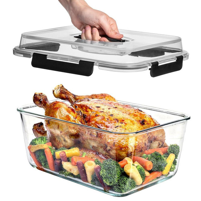 Razab 6500ml / 220 Oz / 28 Cups Extra Large Glass Food Storage Containers with Lids - Leakproof Glass Meal Prep Containers with Locking Lids for Roasting & Storing Leftover - Microwave & Oven Safe