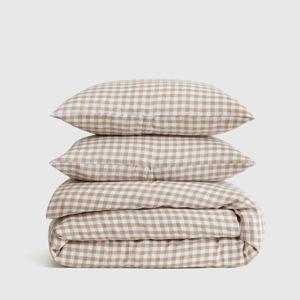 European Linen Duvet Cover Set in Cafe Gingham