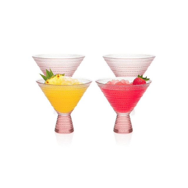 LEMONSODA Rose Pink Hobnail Martini Glasses - 9oz Set of 4 Vintage Glassware