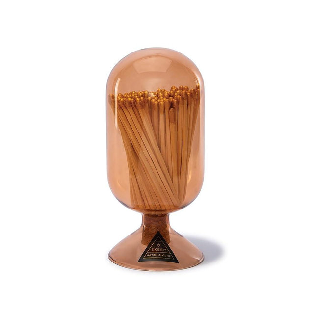 Skeem Saffron Match Cloche – Hand-Blown Glass, Gold Matches, Built-in Striker – Elegant Aesthetic Decor & Unique Gift for Candle Enthusiasts