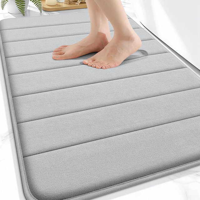 OLANLY Memory Foam Bath Mat 30x20, Super Soft Absorbent Bathroom Rugs, Quick Dry, Machine Washable Shower Floor Rugs, Bathmat Carpet, Bathroom Home Decor Accessories, Light Gray