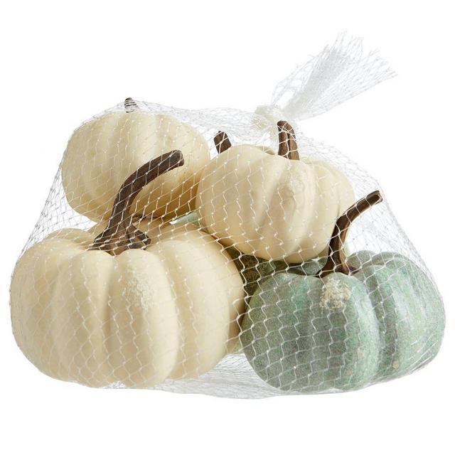 Faux Modern Pumpkin Vase Filler, Ivory/Sage - Bag