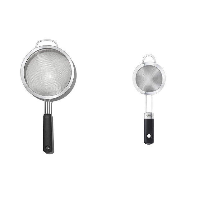 OXO Good Grips 8-Inch Double Rod Strainer, Black & SteeL Fine Mesh Cocktail Strainer, 3-inch,Stainless Steel