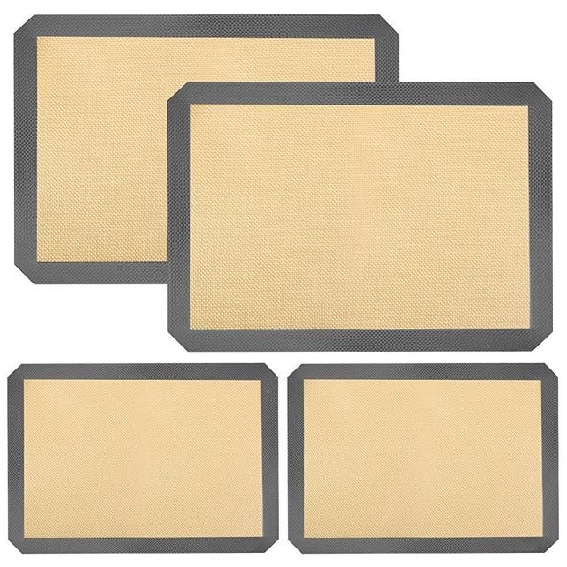 Silicone Baking Mats for Half Baking Sheet Pans Non-Stick Macaron Baking Mats Set,Cookies/Pastry/Bun/Bread Making Mat Thick Rolling Dough Mat Baking Supplies Kitchen Tools(2X8.5x11.5'',2X11.6x16.5'')