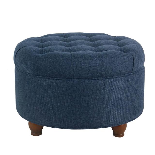 Large Tufted Round Storage Ottoman Navy - HomePop