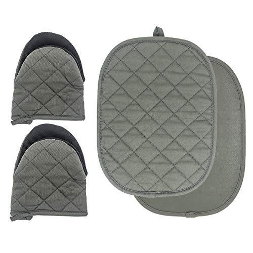 TOPSKY Oven Mitts and Pot Holders Kitchen Aid Heat Resistant Silicone No Slip Pad 12 x 9in and Gloves 7 x 6in, ArmyGreen(2pcs Oven Mitts+ 2pcs potholder)