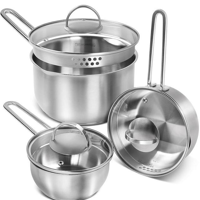 MICHELANGELO Stainless Steel Saucepan with Lid & Pour Spout 1QT & 2QT & 3QT, Tri-Ply Bottom Sauce Pan Set, Sauce Pot Set - 6 Pcs