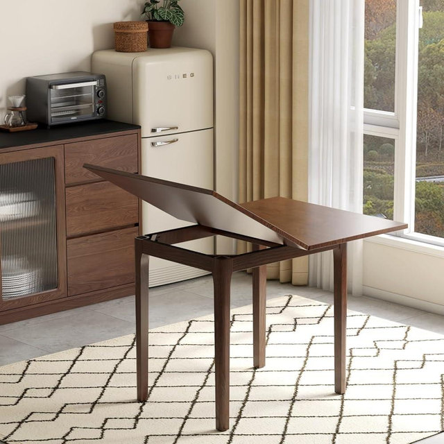 Vadisun Foldable Dining Table for 4, 100% Solid Wood Folding Kitchen Table with Oak Wood Legs, Modern Dinner Table for Dining Room, Living Room, Kitchen, Small Space, Walnut
