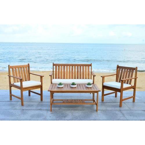 Safavieh Burbank 4-Piece Wood Frame Patio Conversation Set with Cushions