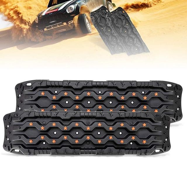 FieryRed Traction Boards - 2 Pcs Traction Mat Recovery for Sand Mud Snow Track Tire Ladder 4X4 - Traction Tracks, Size: 45.3 inch (L) x 13 inch (W) X 2.6 inch (H), Black