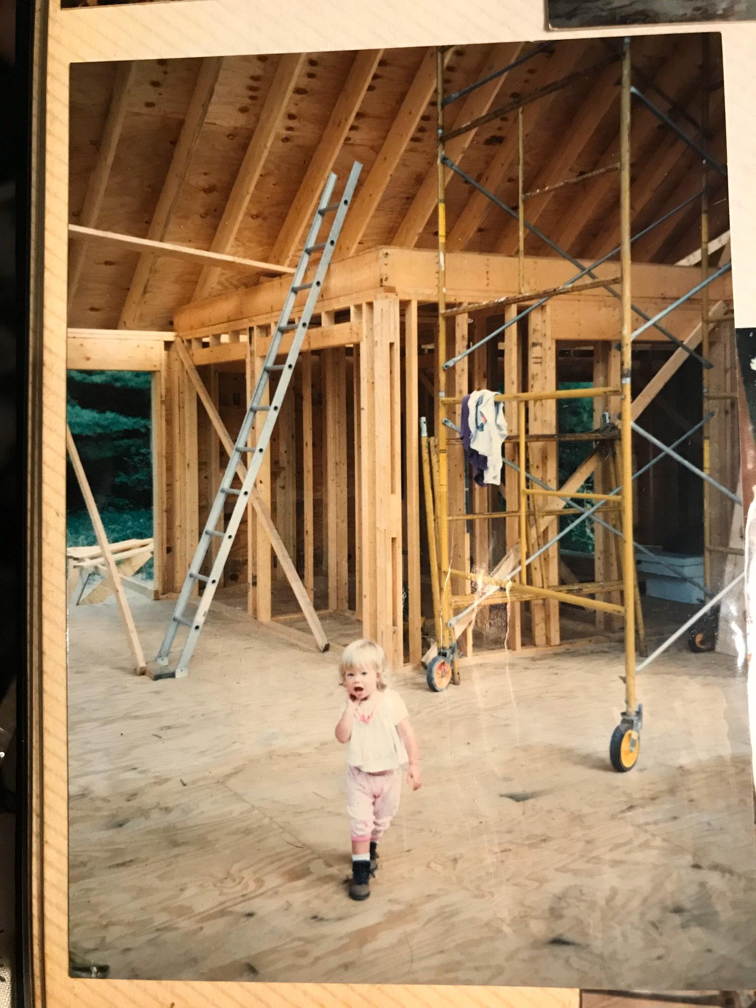 Katie (1 year old) visiting her grandfathers cabin where she’ll get married 29 years later!
