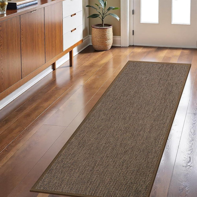 LEKEEPGO Long Door Mat 24"x59", Non Slip Door Mat Indoor Entrance, Rubber Backing Front Indoor Doormat Washable Absorbent Low-Profile Entryway Entry Resist Dirt Inside Hallway Door Mats, Brown