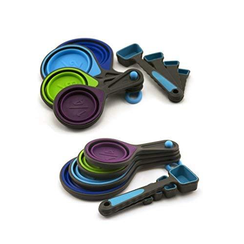 Measuring Spoons and Collapsible Measuring Cups Set for Liquid & Dry Food | Kitchen Utensils | Baking & Cooking | Dog Food & Camping Measuring Cup 2 Sets