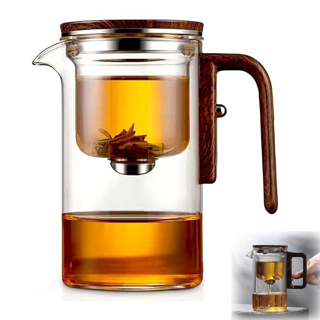 Enchanti Tea Pot, 600ml Magic Witchcraft Enchanted Glass Teapot, Water Separation Glass Tea Pot with Infuse and Wooden Handle, for Blooming Tea & Loose Leaf Tea