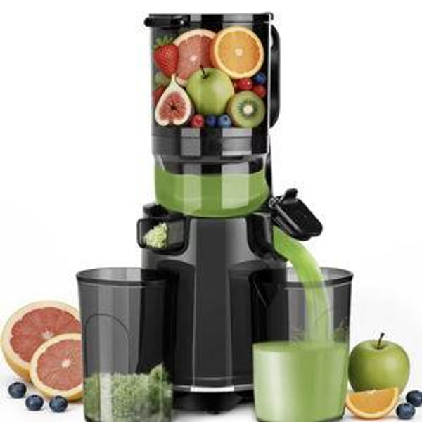 Aeitto Juicer Machine 5.3" Large Feed Chute Cold Press Juicer, 1.7L Capacity, Slow Masticating Juicer for Maximum Nutrients, Easy to Clean (Black)