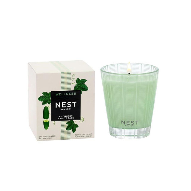 NEST New York Scented Classic Candle, Cucumber & White Sage - 8.1 oz - Up to 60-Hour Burn Time - Reusable Glass Vessel