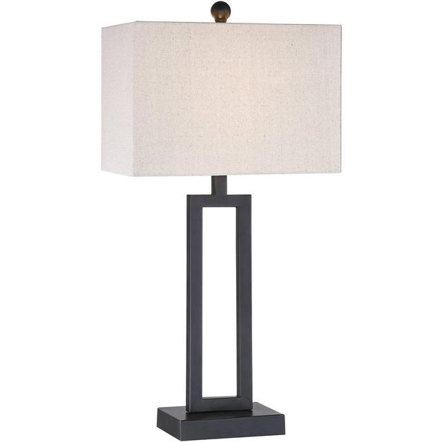360 Lighting Aston 26" High Open Rectangle Modern Table Lamp Black Finish Metal Single Off-White Shade Living Room Bedroom Bedside Nightstand House