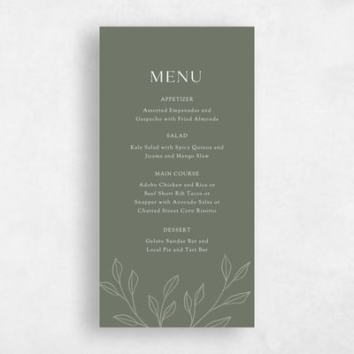 Dark Sage, Green Wedding Menu - Cassis