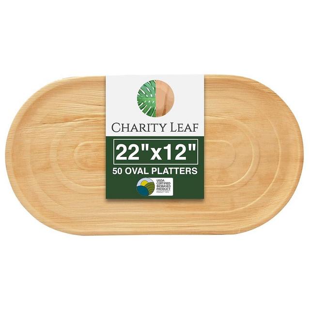 Charity Leaf 50-Pack 22"x12" Palm Leaf Trays | Eco-Friendly, Compostable Platters for Weddings, Charcuterie Boards & Events