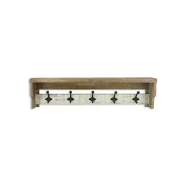 Distressed Wall Shelf with Hooks