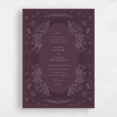 Dark Plum, Purple Wedding Invitation - Siena Portrait