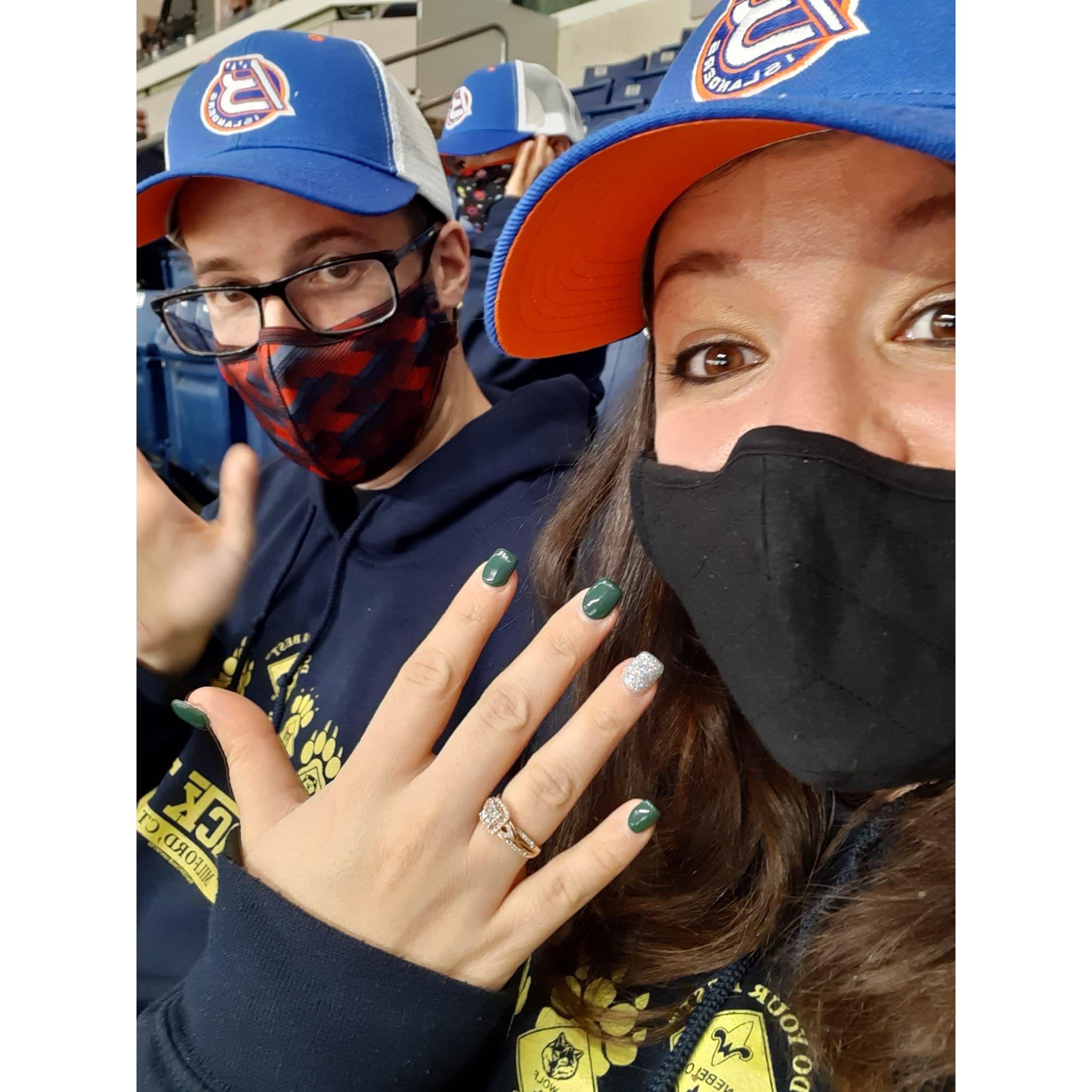 Our first hockey game as an engaged couple!