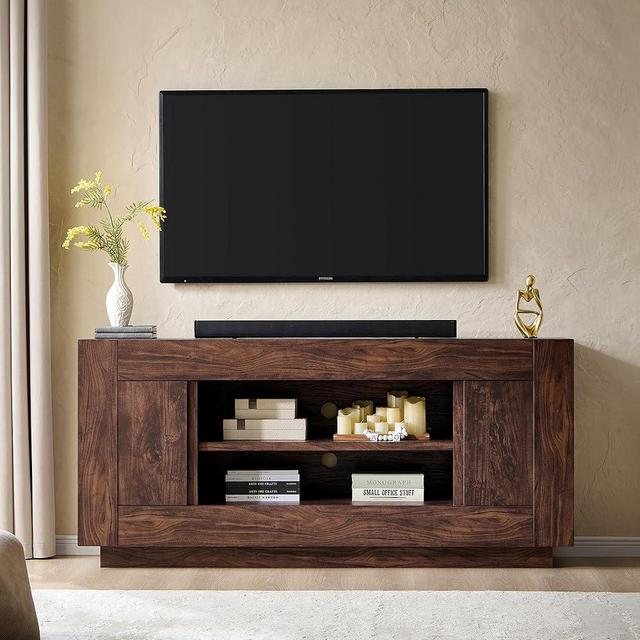 OKD Modern 70" TV Stand, Entertainment Center for TVs Up to 80", Media Console with Large Open Storage & Side Cabinets, Thick Wood Design for Living Room, Dark Walnut