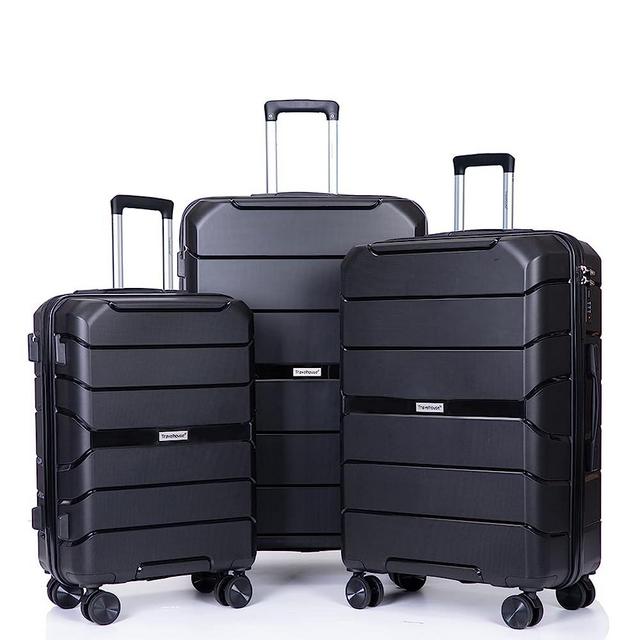 Travelhouse Luggage Sets, PP Hardside Suitcases 24in/28in, Carry on 20in,3 Piece Set Travel Luggages Clearance with Double Spinner Wheels TSA Lock Lightweight (Black-31)