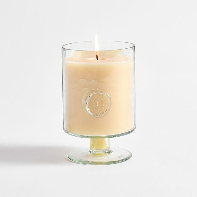 Stamped Pedestal Candle: Clear (Mediterranean Citrus): Medium