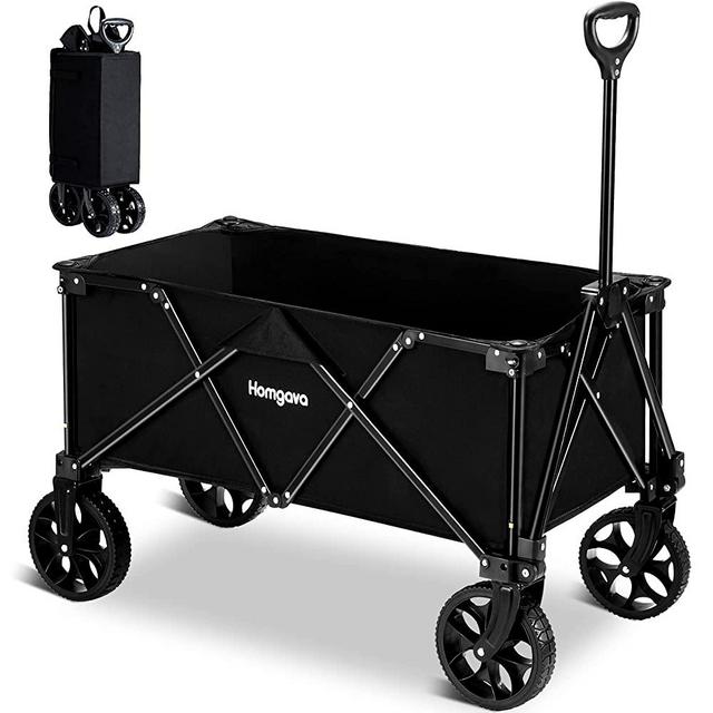 Homgava Collapsible Folding Wagon Cart, Portable Large Capacity Utility Wagon, All Terrain Foldable Wagon, Heavy Duty Wagon Cart for Grocery Outdoor Beach Gardening Shopping