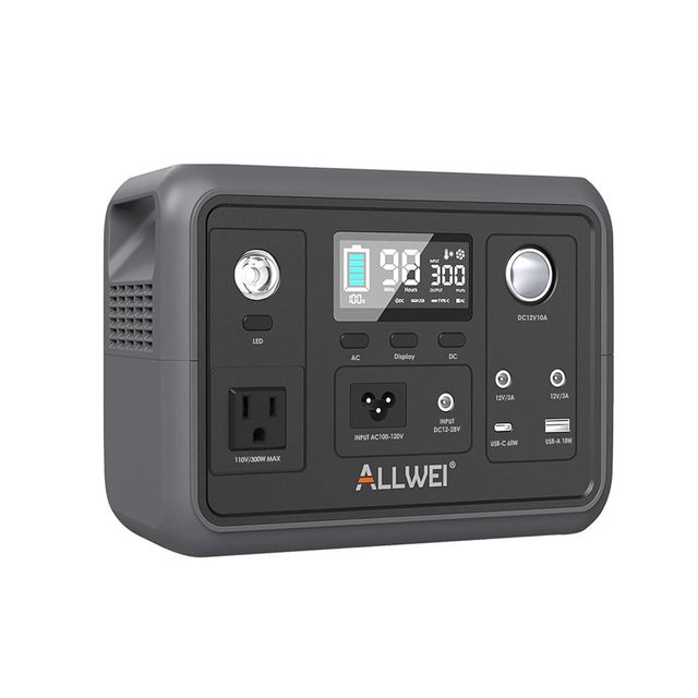 Portable Power Station 300W (Peak 600W), ALLWEI 256Wh Solar Generator with 60W USB-C PD Output, 110V Pure Sine Wave AC Outlet Backup LiFePO4 Battery for Outdoors Camping Travel Home Blackout