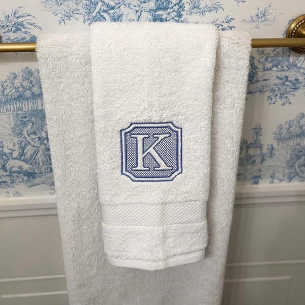 Monogrammed Hand Towel – Custom Embroidered Turkish Cotton, Personalized Bathroom Decor, Clover or Square Monogram, Wedding Gift