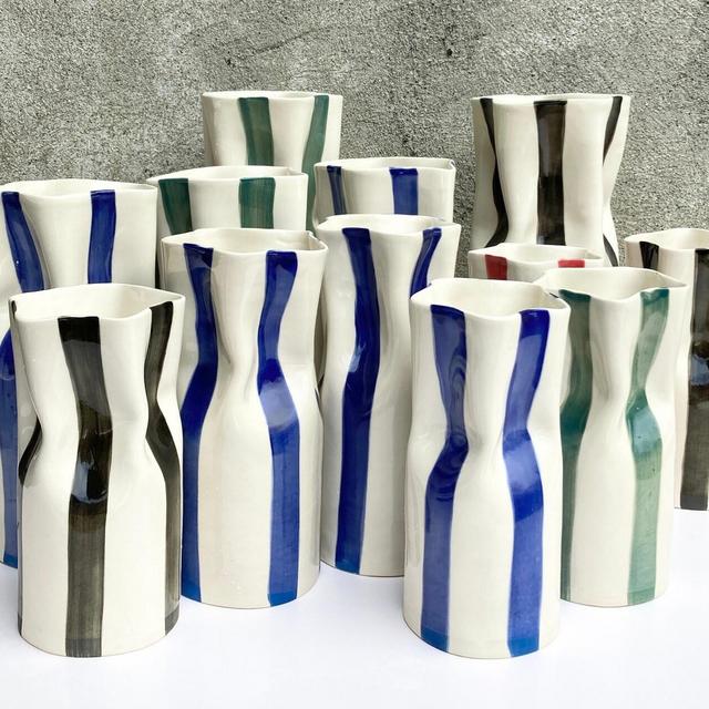 SECONDS Ceramic Vase with Stripes / Multiple colors