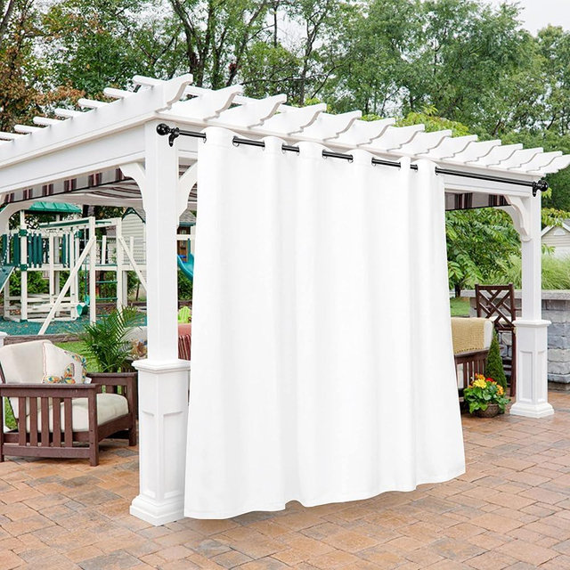 BONZER Outdoor Curtains for Patio Waterproof - Light Blocking Weather Resistant Privacy Grommet Outside Curtains for Gazebo, Porch, Pergola, Cabana, Deck, Sunroom, 1 Panel, 100W x 120L inch, White