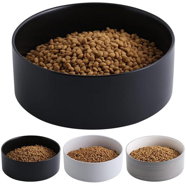 Addogyy Black Dog Bowl Ceramic for Medium Large Breed, Heavy Weighted Dog Food Water Feeder Dish, Non - Slip Modern Cute Extra Big Porcelain Pet Bowl Maze