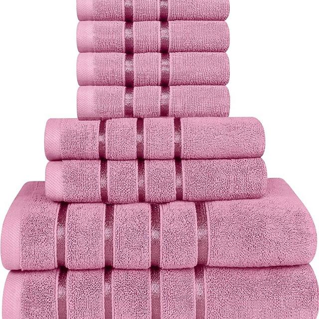 Utopia Towels Pink Towel Set 8-Piece - Viscose Stripe Towels - 600 GSM Ring Spun Cotton - Highly Absorbent Towels (Pack of 8)