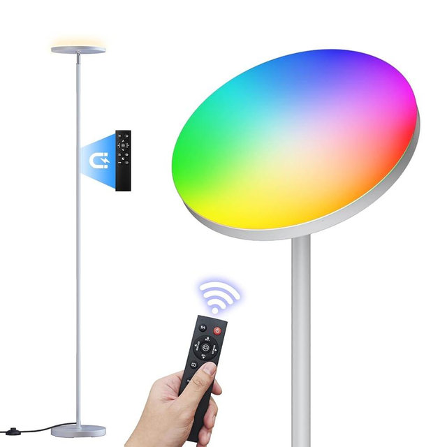 FULSUNT 𝐑𝐆𝐁 Torchiere Floor Lamps for Living Room, 32W/3200LM Bright LED Standing Lamp with Remote, Modern Color Changing Tall Lamp with Stepless Dimming, 69" Corner Floor Lamp for Bedroom, Office