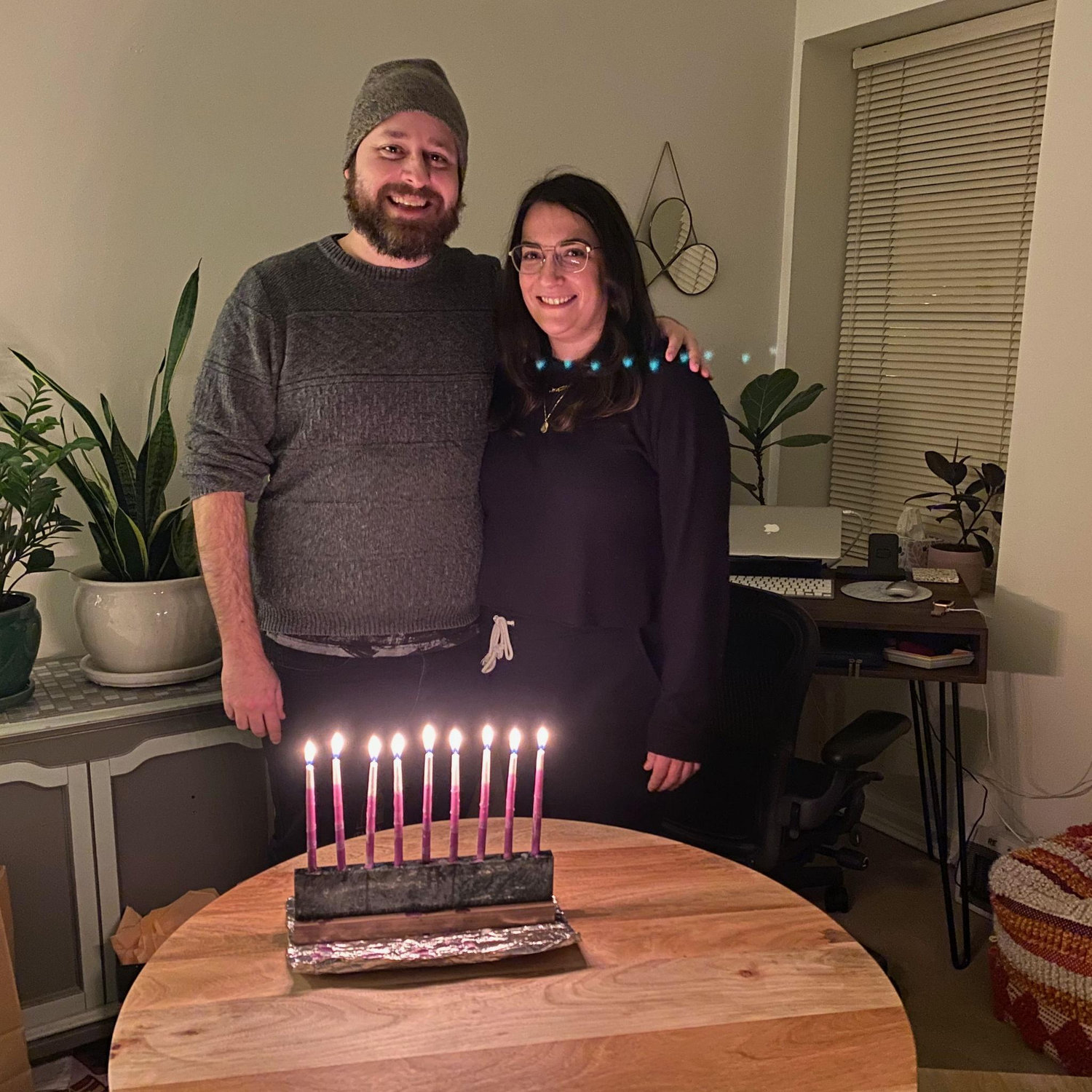 Hannukah in Lauren's apartment during covid