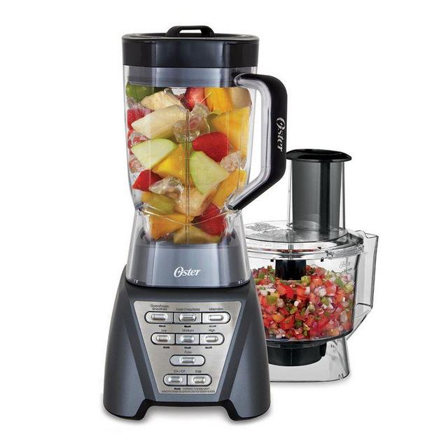 Oster Pro 1200 7 Speed Blender with Professional Tritan Jar and Food Processor Attachment with Dual Direction Blades, Metallic Gray