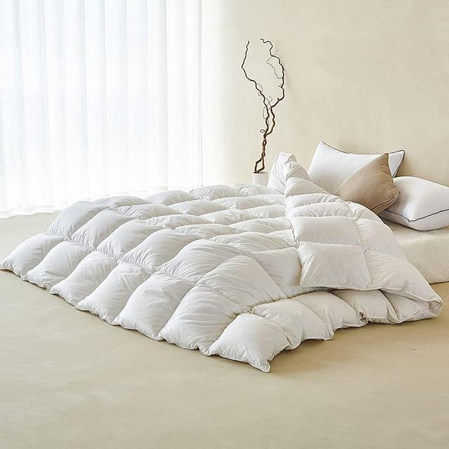 zZFocus Queen Size White Winter Duck Goose Feather & Down Comforter, Duvet Insert Queen, Cotton Fabric Soft Fluffy, 800TC 750+ Fill Power, 46oz Fill Weight, Super Warm, 90x90’’ All Season